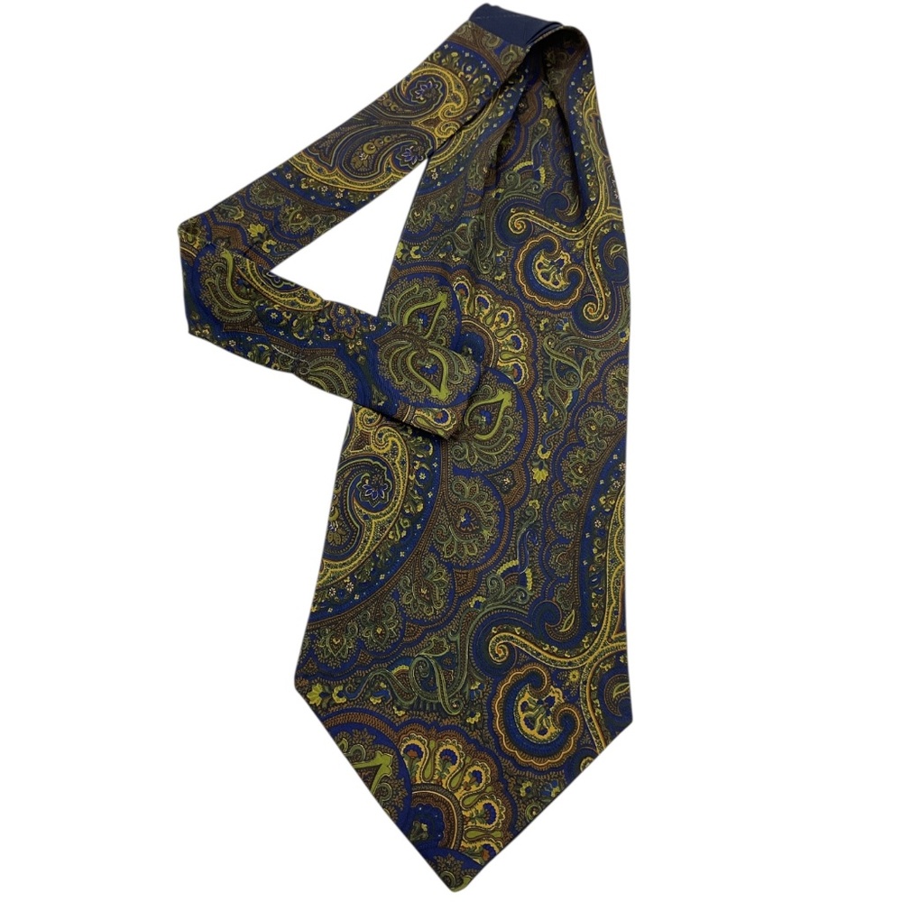 ALTEA Blue/Brown/Yellow Paisley Silk LUXURY Ascot Cravat ITALY